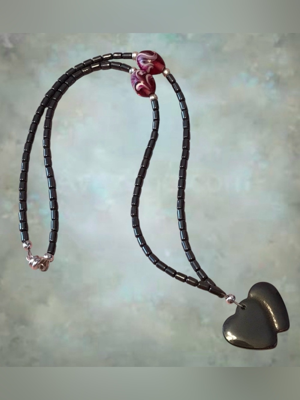 Handmade Necklace Hemalyke Black Heart Pendant